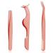 3 PCS Eyelash Tweezers 3 Styles Lash Tweezers Set Stainless Steel Eyebrow Tweezers Eyelash Curler Eyelash Applicator Tool Easy to Apply and Remove Eyelashes (Rose Gold)