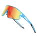 DUCO Kids Sunglasses Youth Baseball Sun Glasses Lightweight TR90 Frame UV400 Sports Cycling Shades for Boys Girls DK268 Blue Colorful Frame Black Temple Revo Orange Lens
