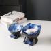 Ceramic Elevated Cat/Dog Bowls Set - Blue & Black, 4.5oz + 8oz - Protects Pet's Spine - Feeding & Watering Supplies - Buy Online on GoSupps.com