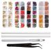 Gsrimgratoe Nail Art Decoration Rhinestone Nail Irregular Beads for Nail Manicure 3D Art Decoration Tip Drill Pen Set with Tweezers 8 Pieces