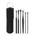 Stainless Steel Ear Picking Spoon 6 Piece Set Safe Ear Wax Removal Ear Cleaning Tool Ear Curette with PU Leather Storage Case Suit for Kid Adult Older (Black)