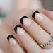 Press On Nails - Shimmer Golden Glitter Black French False Nails | UV Gel Finish Short Squoval | 24 Reusable Nails Kit with Jelly Glue - 10 Sizes Available - Buy Online on GoSupps.com