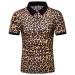LADIGASU Tee Shirts for Men Button Down Lapel Collared Shirt Short Sleeve Leopard Print Shirt Fresh Classic Work Office Tees Yellow T Shirts for Men Large