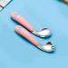 Silent-Qiaoyou Children's Cutlery Set - Heat-Resistant Stainless Steel Training Spoons & Forks Pink Curved Baby Feeding Utensils - Buy Online on GoSupps.com