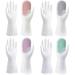 2 in 1 Magic Silicone Dishwashing Scrubber 4 Pairs Reusable Rubber Gloves Kitchen Tool for Household Dish Wash Bathroom Car