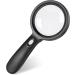 8X Handheld Magnifying Glass Optical Lens Glass Magnifier with 2 LED Lights for Reading Repair Coin Stamp Collection Microscope