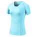 Women's Compression Shirt,Dry fit Workout Athletic Short Sleeve Shirt,Base Layer Blue Large
