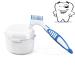 Dental prosthesis box with sieve dentures case set denture box denture dental box prostheses cleaner brushes denture case for false teeth storage cleaning (white)