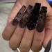 Magrace Black Press on Nails Long Coffin Nails French Fake Nails with Butterflies 24 pcs Stick on Nails for Women A-07