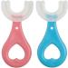 owno 2 Pack Children's U-Shaped Toothbrush Manual Training Food-Grade Soft Silicone Brush Head with Compact Bristles & Easy Grip Handle 360degree Oral Cleaning Design for Baby Care Pink&blue