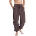PACEIADTA Mens Cotton Linen Drawstring Pants Elastic Waist Casual Jogger Yoga Pants 36 Coffee