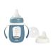 BEABA 2-in-1 Glass Baby Bottle to Glass Training Sippy Cup  Learning Cup  Baby Bottle with Soft Silicone Nipple and Sippy Spout  Baby  Toddler 7 oz (Rain)