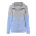 Bigfanshu Women's Double Hooded Sweatshirt Long Sleeve Autumn Spring Coat Patchwork Pocket Zipper Hoodie Plus Size Blue