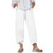 Womens Linen Pants Casual Elastic High Waist Summer Pants Relax Fit Comfy Palazzo Pants Linen Capris Yoga Sweatpants Trousers #F8-white XX-Large