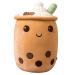 Hpory Bubble Tea Plush Pillow Boba Plushie Plush Pillow Cute Milk Tea Cup Plushie Bubble Tea Soft Toy with Strawberries Bubble Tea Cup Plush Toy Soft Stuffed Throw Pillow for Kids Brown 23cm