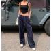 MANGMAO Y2K Women's Track Pants in Navy - Small | Women's Baggy Parachute Pants | Y2K Clothing - Buy Online on GoSupps.com