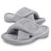 Git-up Women's Memory Foam Slippers with Arch Support Adjustable Hook and Loop Slippers Diabetic Open Toe Soft Bedroom House Slippers for Indoor Outdoor Shoes 9.5-10.5 Grey
