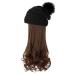 Hat hat rope with hair: corrugated curly hair extensions. Disceptable warm knitted Pom cap connected synthetic hair parts for women winter