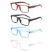 Yuluki 4 Pack Reading Glasses Blue Light Blocking Quality Rectangle Frame Mens Womens Computer Readers with Spring Hinge +4.0 4 Pack Mix 4.0 x