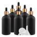 ZEOABSY 6 Pieces 100ml Empty Frosted Black/Gold Glass Dropper Bottles with Glass Pipette for Essence Essential Oil Elite Fluid Travel Cosmetics Storage Containers