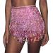 REETAN Boho Belly Skirt Sequins Belly Hip Scarf Tassel Fringe Skirt Rave Party Dance Performance Costume for Women and Girls B-pink