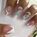 24Pcs Press on Nails Short French Tips Fake Nails Acrylic Square False Nails Summer Reusable Leaves Artificial Nails for Women and Girls