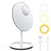 8.3 Large Tall Round Lighted Makeup Mirror with 58 LED Lights 3-Color Dimmable Light Up Mirror for Desk Brightness Adjustable Cordless Rechargeable Desktop Vanity Mirror 5X Magnetic Magnifying Mirror