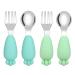 Vicloon Toddler Fork and Spoon 4 Pcs Stainless Steel Baby Utensils Cutlery Set Toddler Utensils Spoons Forks Self Feeding Learning Spoons Children Flatware Weaning and Learning to Use Green