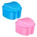 Beavorty organizer 2 pieces tooth box pink outfit plastic container outdoor set prosthesis cleaning case artificial teeth retainer artificial teeth etui outdoor prosthesis container