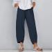 Cotton Linen Print Women's Summer Capri Pants with Pockets - Navy Small - Buy Online on GoSupps.com
