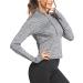 Pinspark Womens Long Sleeve Crop Top Quarter Half Zip Pullover Workout Athletic Sweatshirt with Thumbholes Grey Small