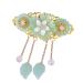 Minkissy Chinese Style Hair Clips Ponytail Holder Long Tassel Hair Barrettes Jade Hair Clips Glaze Flower Pearl for Women Hanfu Cosplay Hair Accessories (Light Green)