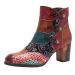 Ankle Bootie for Women, SOMESHIEN Leather Boots Vintage Fashion Short Boots Side Zipper Floral Pattern Brown 8.5