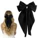 Pufandor Hair Bow Silky Satin Hair Ribbons for Women Black Bows for Girls Hair Bowknot Barrettes Long Tails with Clips Big Hair Bows Hair Accessories (Black 1pc)