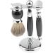 NSNT Exquisit Men's Shaving Brush Set - 3-in-1 Fashionable Grooming Tool for Black Beards | Professional Razor & Meter Holder | Compact 9x15.5cm Silver - Buy Online on GoSupps.com
