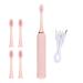 Electric Toothbrush IPX7 Waterproof 6 Modes Toothbrush with 4 Heads (Pink)