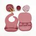 Wriggle & Giggle Baby Silicone Feeding Set | Complete Weaning Set for Babies & Toddlers | Silicone & Wood | Dark Pink - Buy Online on GoSupps.com