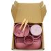 Wriggle & Giggle Baby Silicone Feeding Set | Complete Weaning Set for Babies & Toddlers | Silicone & Wood | Dark Pink - Buy Online on GoSupps.com