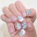 diduikalor Press on Nails Short Cloud Fake Nails Blue Acrylic Glue on Nails Square False Nails Artificial Stick on Static Nails for Women 24Pcs JP2118