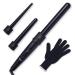 3 in 1 Curling Wand Set with 3 Interchangeable Curling Iron Ceramic Barrels with Heat Resistant Glove  Black