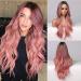 piaou Ombre Black to Pink Wig Synthetic Wigs for Women Long Natural Wave Heat Resistant Hair Wigs Natural Looking (Ombre Black to Pink)