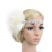 FRCOLOR Flapper Headband 1920s Gatsby Headdress Feathers Crystal Beaded Wedding Headpiece Elastic Headwear White