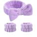 1 Set Headband Bracelet Set Elastic Head Wrap Bow Hair Accessories Plush Headband Spa Face Headband Face Wash Bracelets for Make-Up Yoga Sports Shower Dark Purple