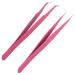 Sibba eyelash tweezers 2 pieces of stainless steel straight and curved tips precision volume isolation clip incorrect eyelash extensions cleaner applicator tool set pink