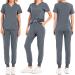 Women's Scrub Set: V-Neck Top & Jogger Pants | Grey Workwear Uniform with Athletic Stretch | Size Small - Buy Online on GoSupps.com
