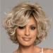 XULAIP women's wig blonde short lured side part layered wigs fluffy nature curly wigs for women heat -resistant full wig short layer pony hair (blond) beige (blonde)