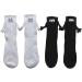 LELEBEAR Magnetic Hand Holding Socks 2Pairs Funny Couple Magnetic Socks Holding Hands Mid-Tube Socks 3D Doll Couple Socks One Size Black+white