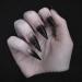 SINHOT Stiletto Press on Nails Extra Long Fake Nails with Glue Glossy False Nails with Black Gradient Designs Full Cover Almond Acrylic Nails 24pcs FND001