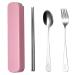 Stainless Steel Cutlery Set Outdoor Travel Three Piece Chopsticks Spoon Cutlery Portable Cutlery Pink