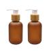 2 Pcs 4oz/120ml Amber Plastic Pump Bottles with Bamboo Pump Dispensers Empty Refillable Lotion Pump Cosmetic Storage Container Jars for Shampoo Shower Gel Toiletries Hair-Conditioner
